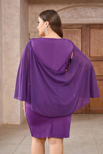Vestido de cóctel de lentejuelas de talla grande morado brillante